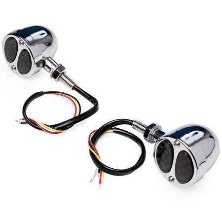 KAPSCO MOTO Kapsco Moto ITL-2033 2x Universal Bullet Turn Signals with Integrated Brake Running Lights Work; Chrome with Smoke ITL-2033